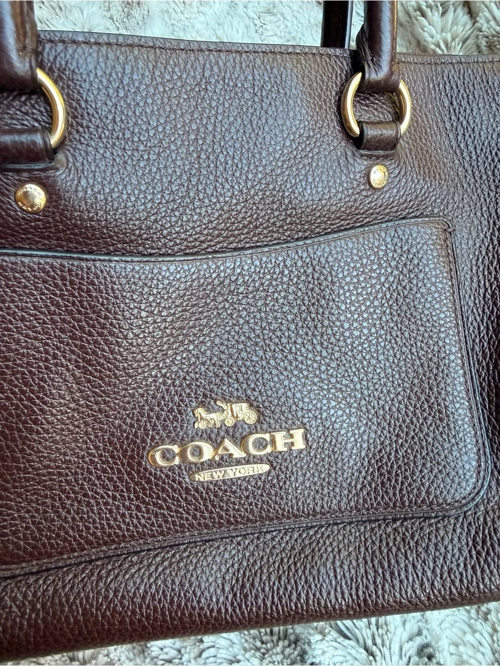 MedCoach Pebbled Leather Satchel Handbag in Dark Brown